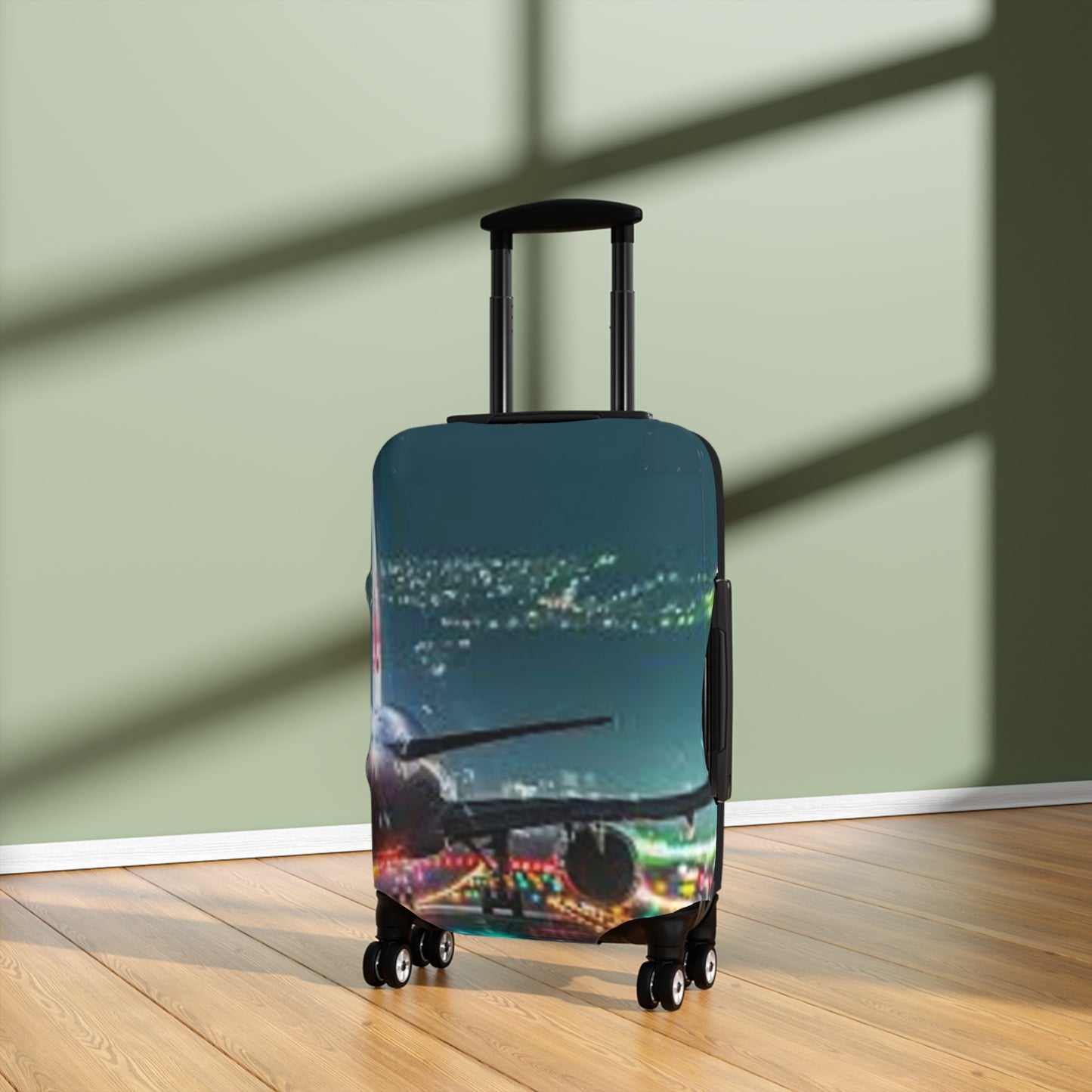 Stylish Airplane Luggage Cover - Nighttime Travel Design