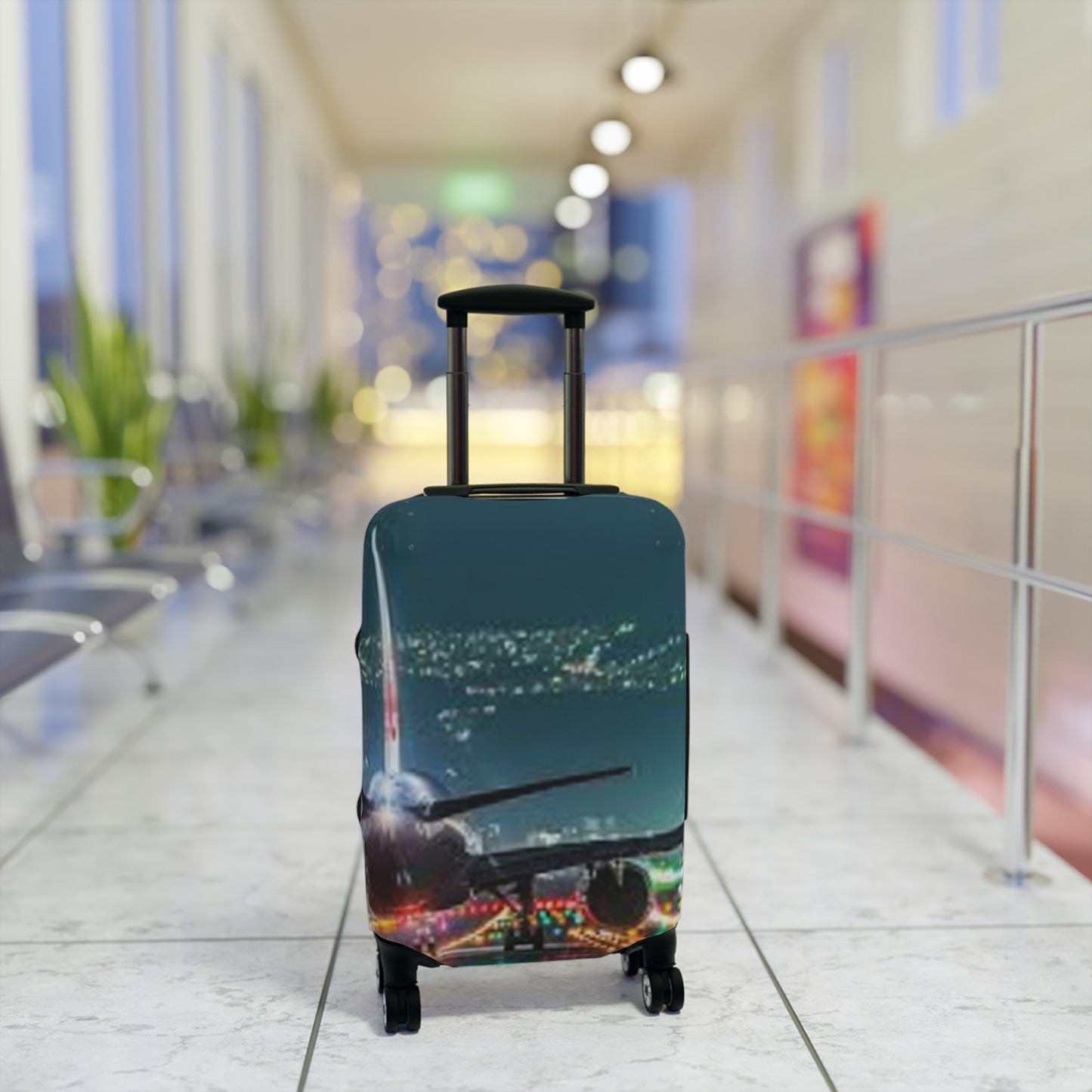 Stylish Airplane Luggage Cover - Nighttime Travel Design
