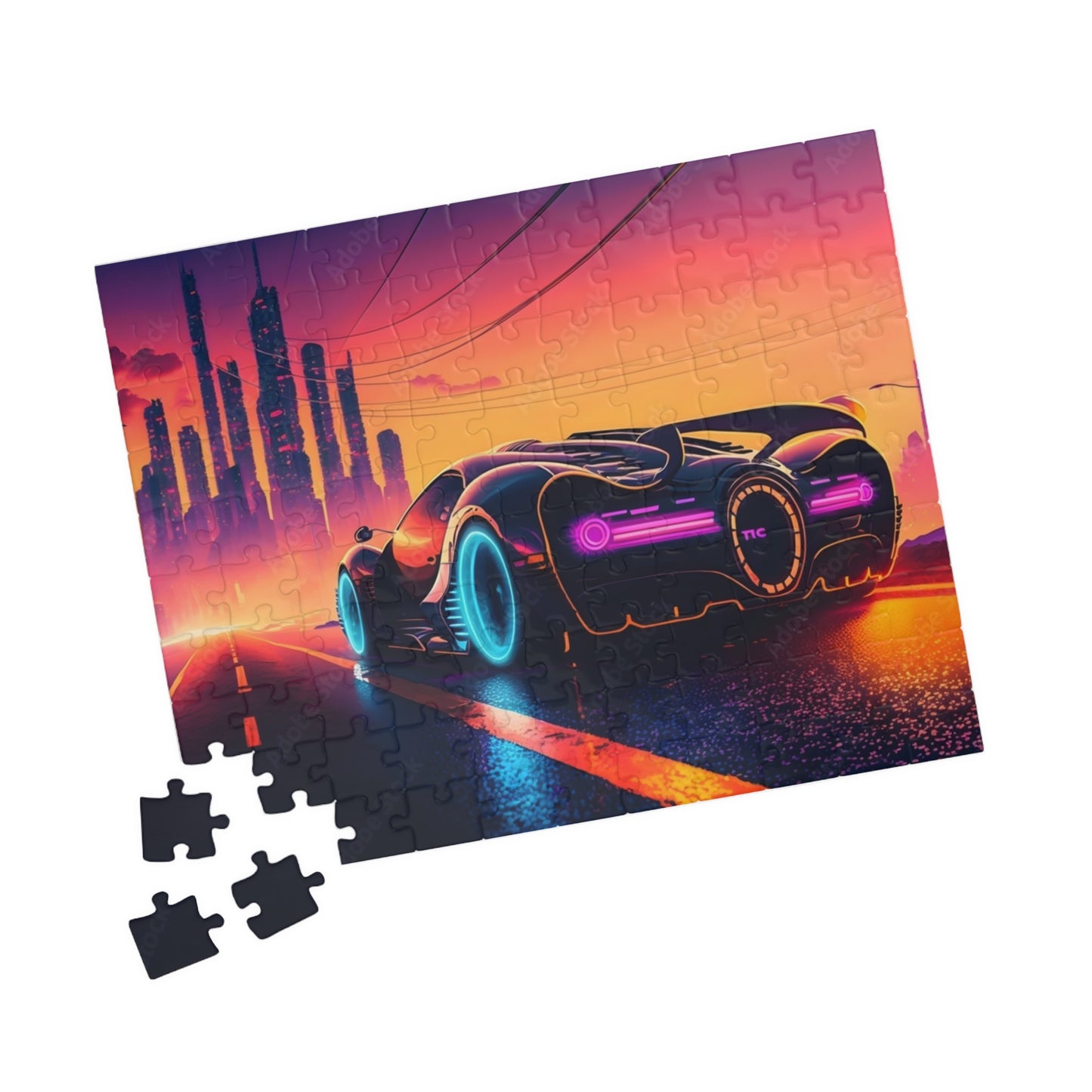 Neon Cityscape Puzzle - 110, 252, 520, 1014-piece - Futuristic Car Design