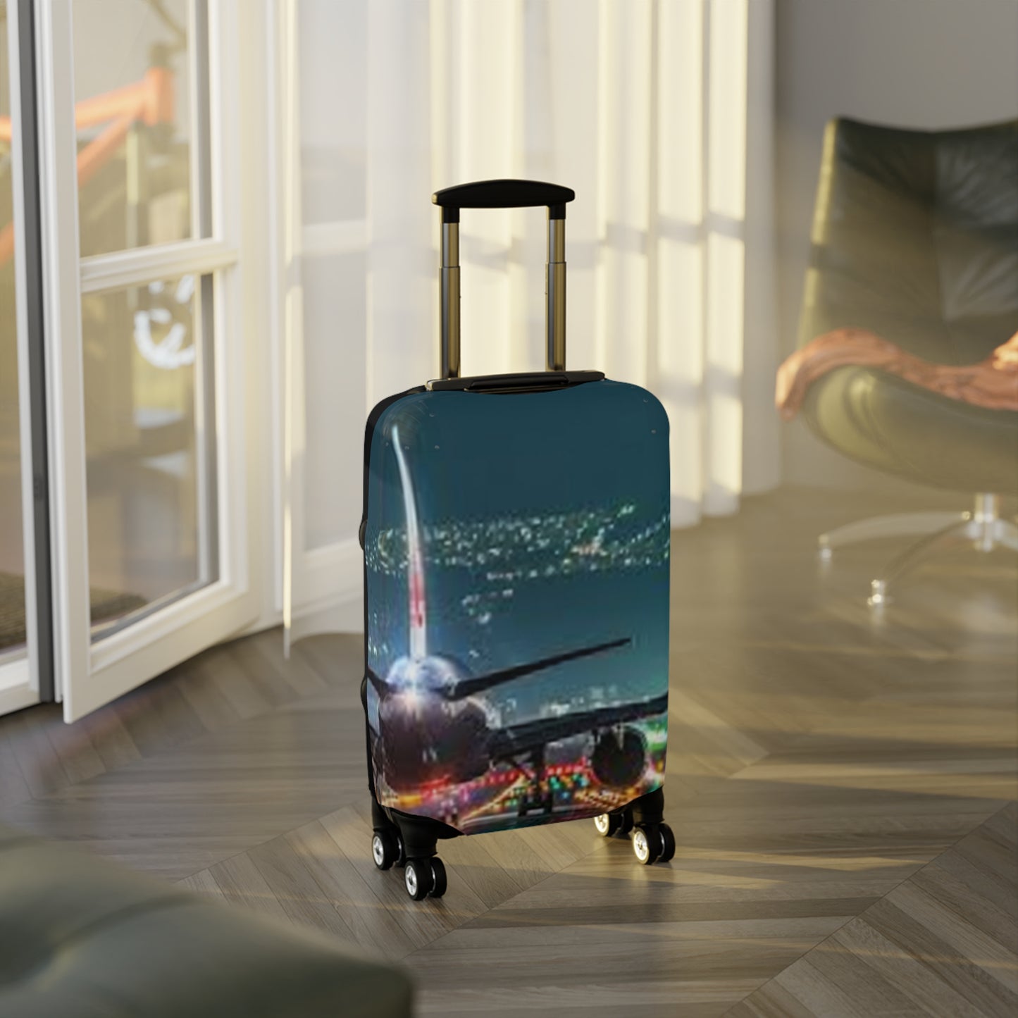Stylish Airplane Luggage Cover - Nighttime Travel Design
