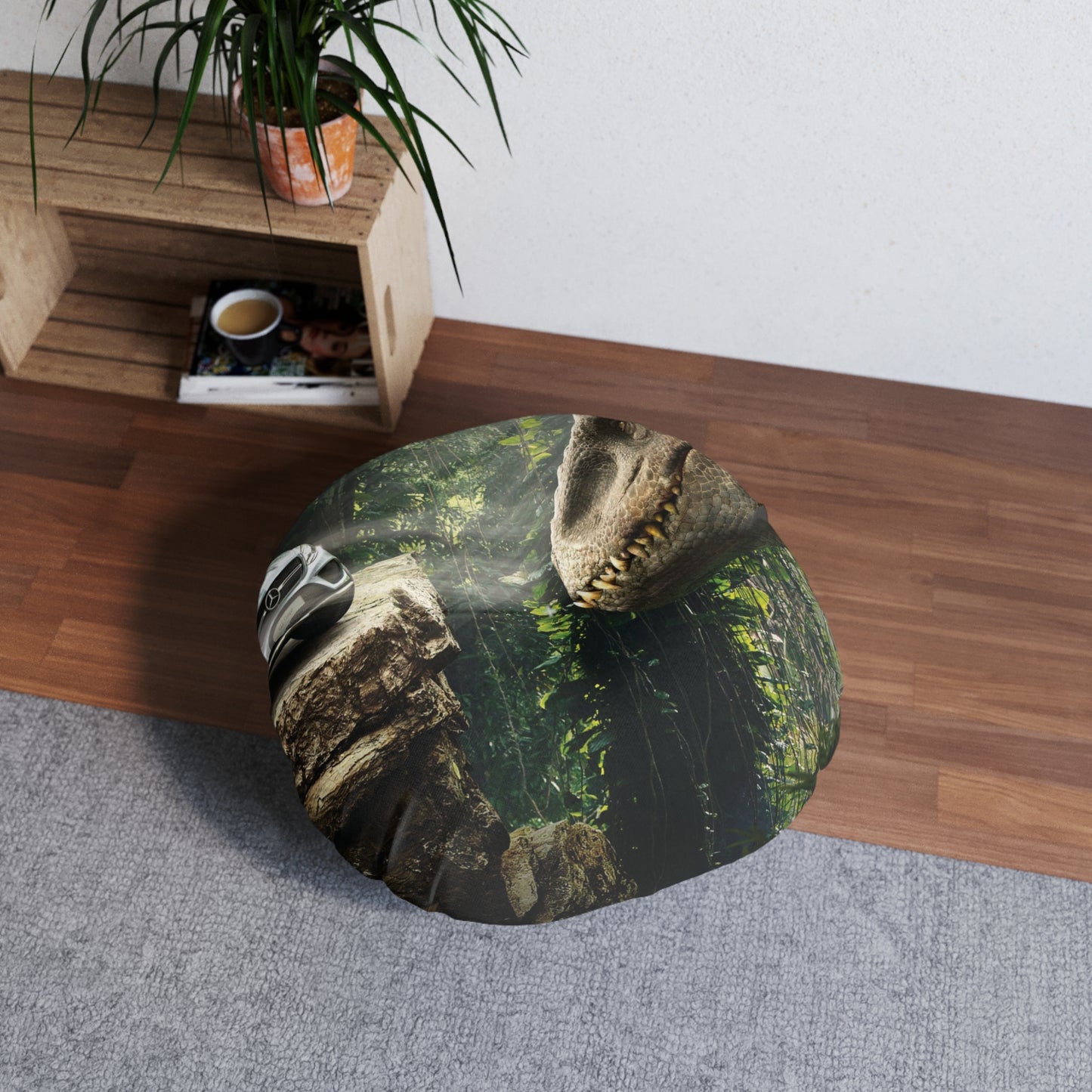 Dinosaur Adventure Round Tufted Floor Pillow - Perfect for Kids' Rooms & Play Areas