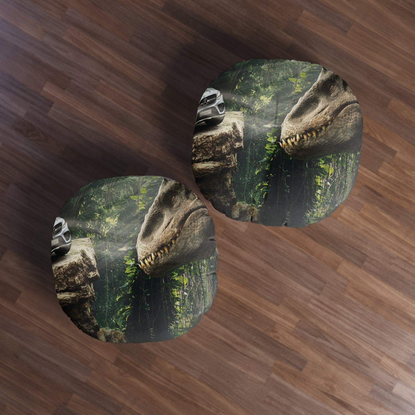 Dinosaur Adventure Round Tufted Floor Pillow - Perfect for Kids' Rooms & Play Areas