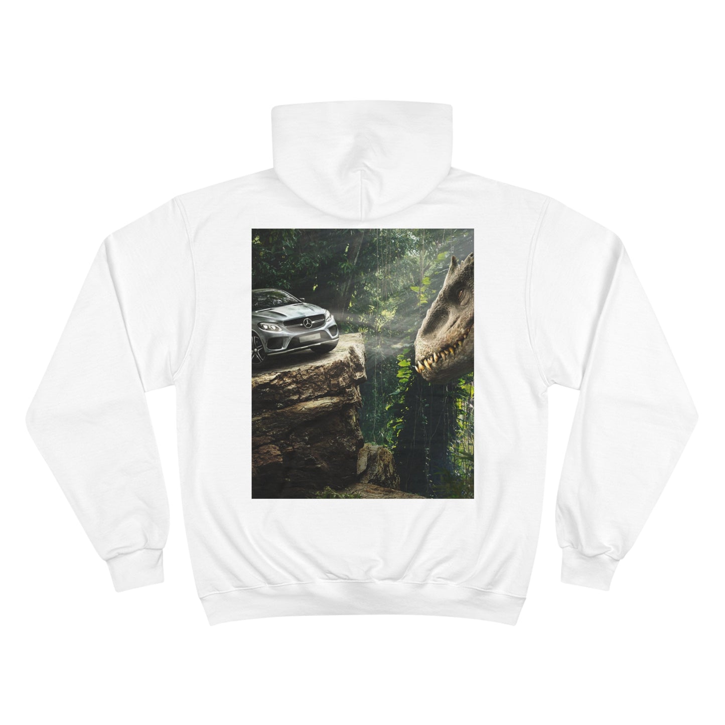 Dinosaur Adventure Champion Hoodie - Perfect for Car Lovers and Nature Enthusiasts