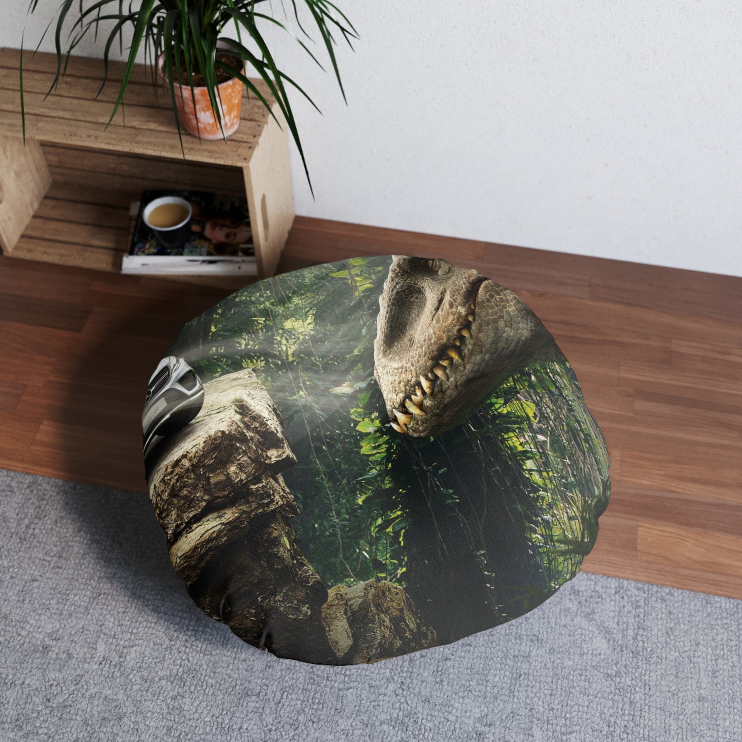 Dinosaur Adventure Round Tufted Floor Pillow - Perfect for Kids' Rooms & Play Areas