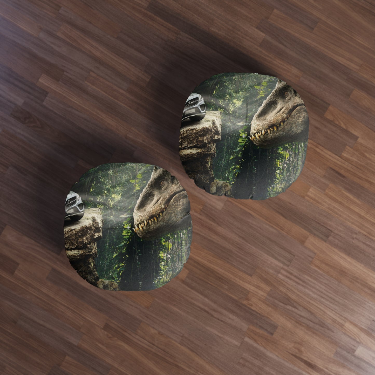 Dinosaur Adventure Round Tufted Floor Pillow - Perfect for Kids' Rooms & Play Areas